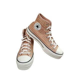 Converse CTAS Raffia Lift platform Vachetta Tan canvas Hi-top sneakers L10